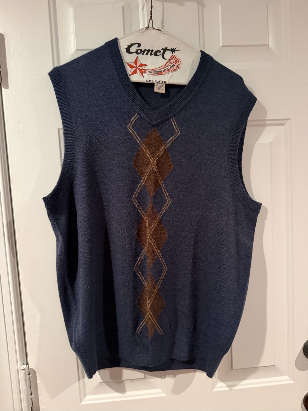 Dockers Navy Blue Argyle Knit Vest with Brown Diamond Detail